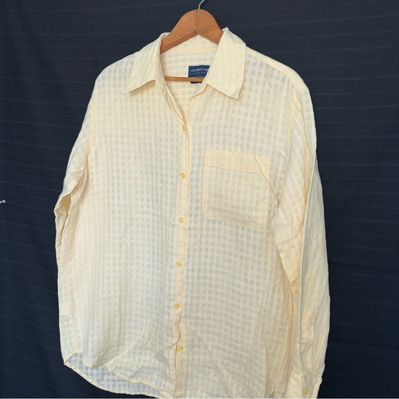 Liz Claiborne Lizsport Womens M 100% Irish Linen Button-Up Shirt Creamy Yellow - Picture 2 of 9